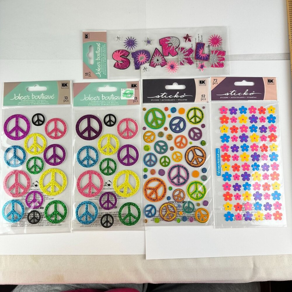 EK Success Stickers Bundle Lot 5 Packs Peace Signs & Flowers